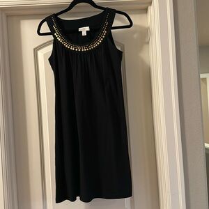 Ann Taylor Loft sleeveless black cotton dress with gold embellishments